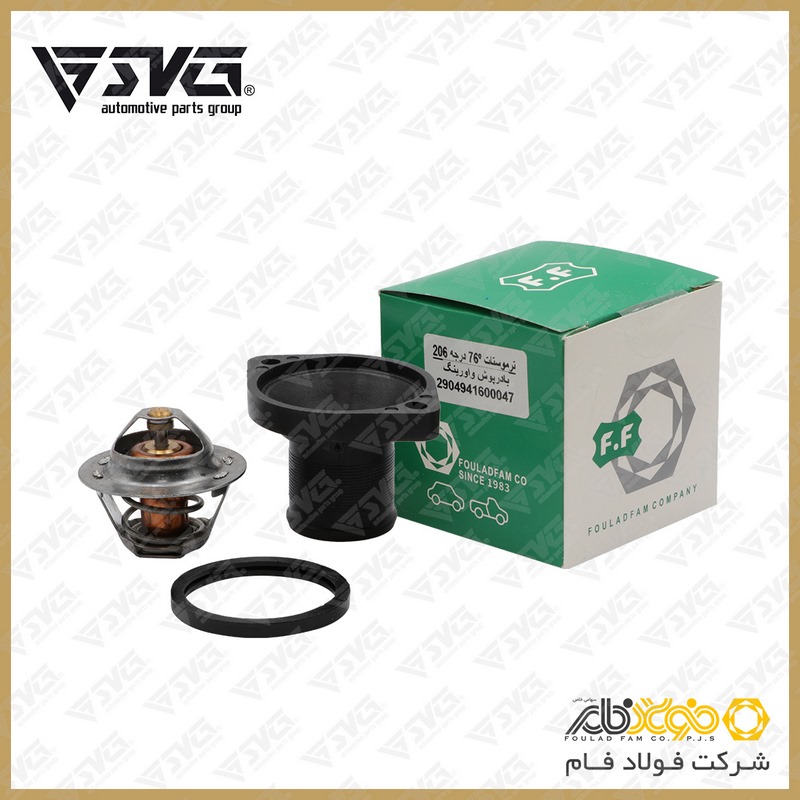 تصویر ترموستات 76 درجه پژو 206 تیپ 2 و 3 با درپوش فولاد فام.