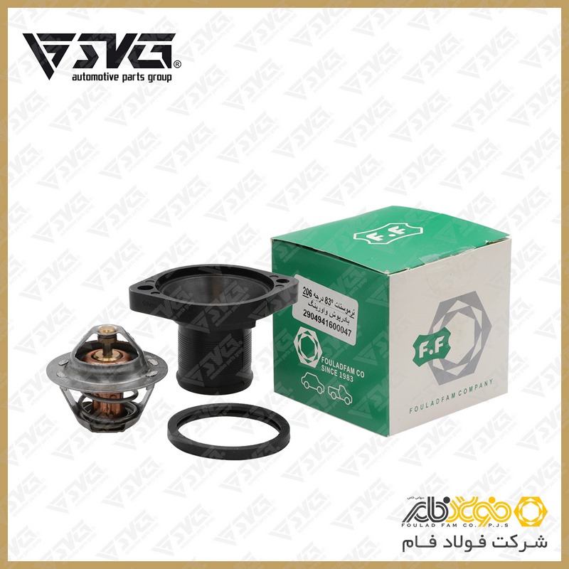 تصویر ترموستات 83 درجه پژو 206 تیپ 2 و 3 با درپوش فولاد فام.