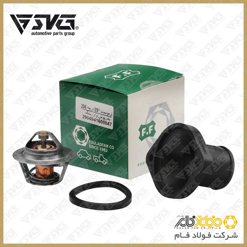 تصویر ترموستات 89 درجه پژو 206 تیپ 2 و 3 با درپوش فولاد فام.